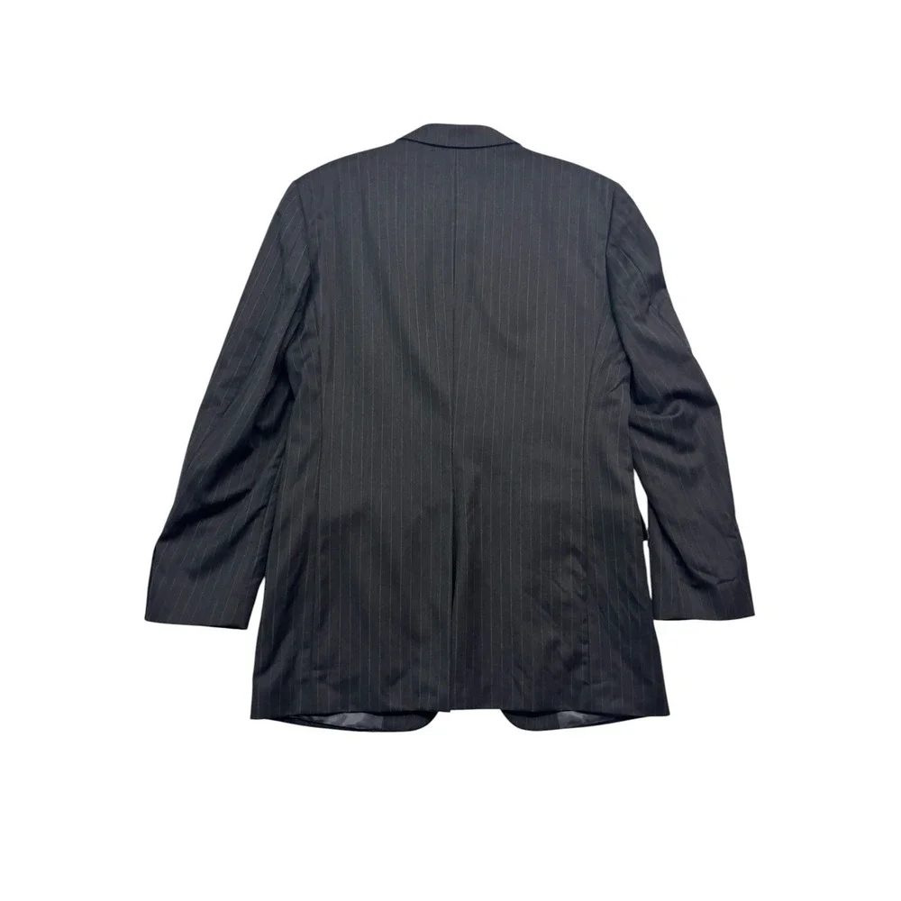 vtg Y2K Jones New York 38L 34x32 Charcoal Striped 2pc Pant‎ Suit Wool Pleated